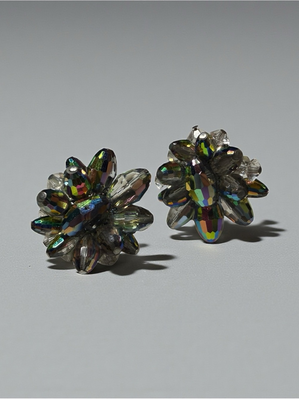 Vintage Coro aurora borealis crystal cluster clip earrings